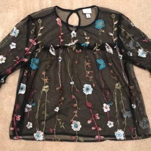 floral embroidered mesh top
